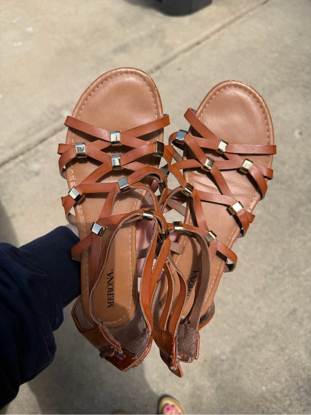 Merona Brown Strappy Sandals with Metallic Accents